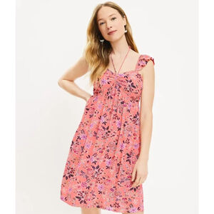 Coral floral dress with ruffle sleeves rs 29